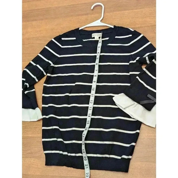 Bretton striped sweater with chiffon ruffle sleeve hem & bows by Maison Jules, S - Picture 1 of 6